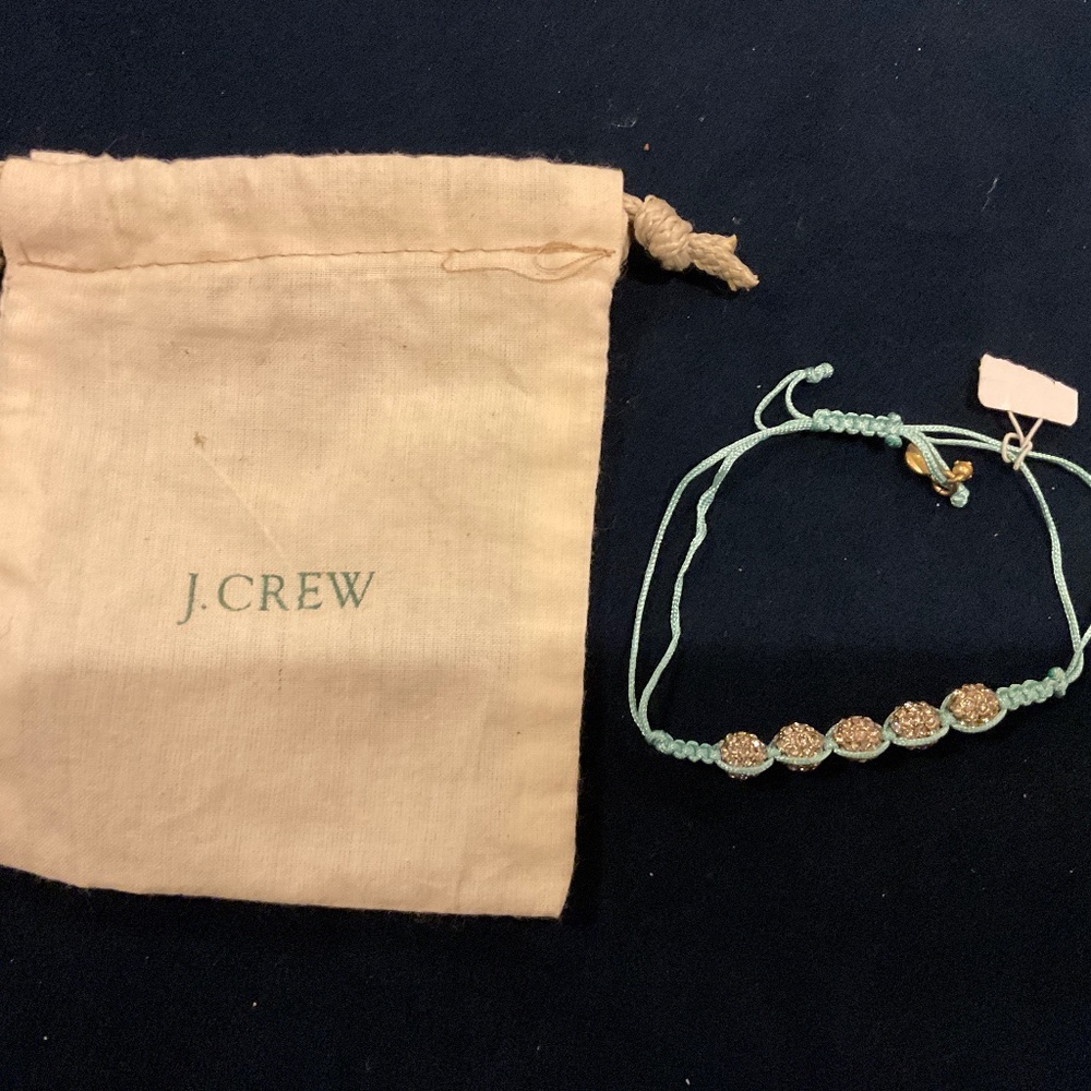 J Crew white & Gold tone Pave Crystal beads in a sliding string bracelet